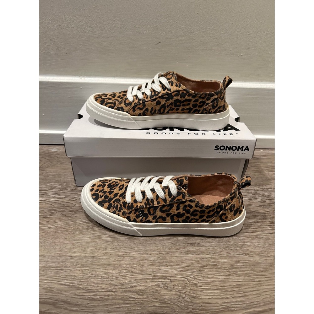 Sonoma Goods‎ For Life Clemmie Leopard Print Girls Sneakers Size 4 Lace Up Shoes